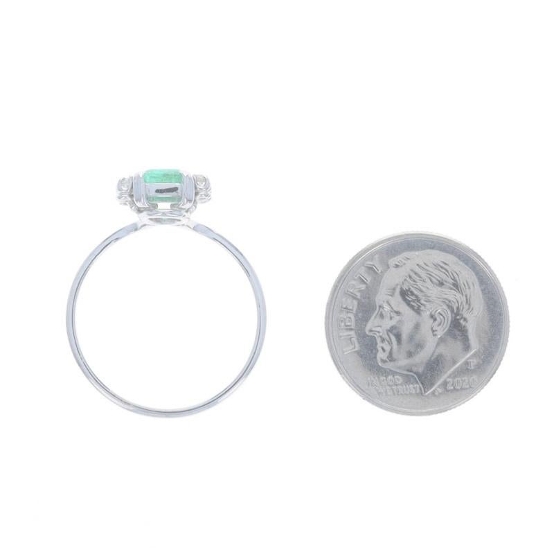 White Gold Emerald & Diamond Ring - 18k Emerald Cut .51ctw For Sale 2