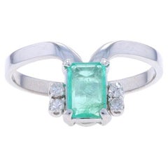 White Gold Emerald & Diamond Ring - 18k Emerald Cut .51ctw