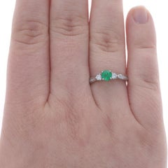 White Gold Emerald & Diamond Ring - 18k Round 1.12ctw Engagement