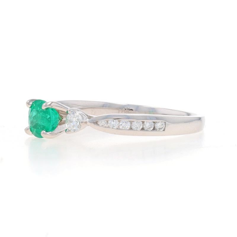 Round Cut White Gold Emerald & Diamond Ring - 18k Round 1.12ctw Engagement For Sale