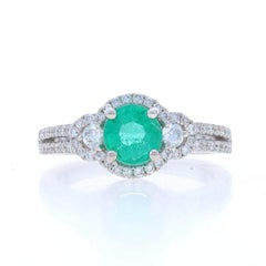 White Gold Emerald & Diamond Ring - 18k Round 1.46ctw