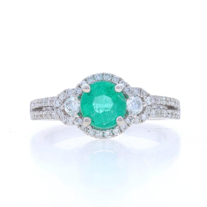 Anillo de oro blanco con esmeralda y diamantes - 18k Redondo 1,46ctw
