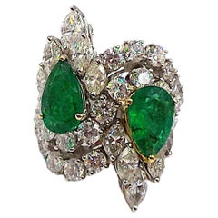 Retro White Gold Emerald Diamond Ring