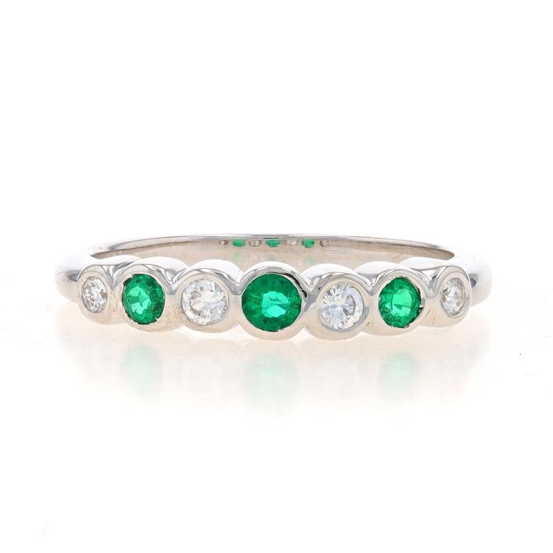 Size: 7 1/2
Sizing Fee: Up 1 size for $45

Metal Content: 14k White Gold

Stone Information
Natural Emeralds
Treatment: Oiling
Carat(s): .26ctw
Cut: Round
Color: Green

Natural Diamonds
Carat(s): .16ctw
Cut: Round Brilliant
Color: F - G
Clarity: VS1