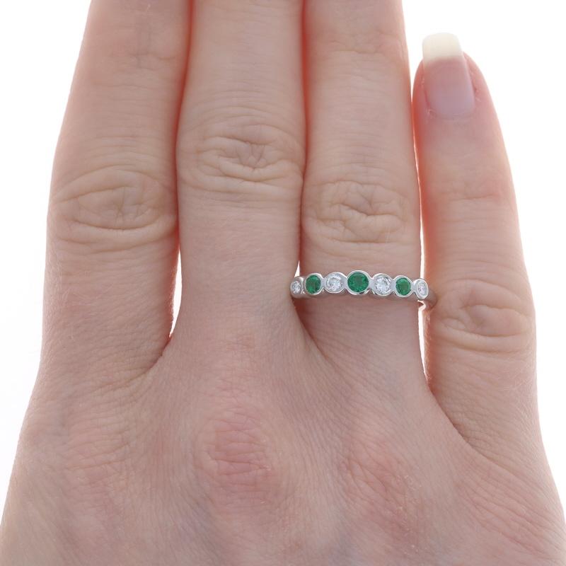 Round Cut White Gold Emerald Diamond Seven-Stone Band 14k Rnd.42ctw Bezel Set Wedding Ring For Sale