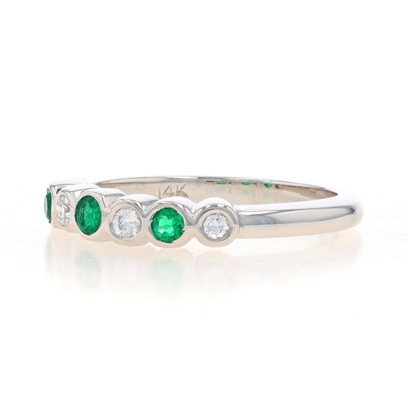 White Gold Emerald Diamond Seven-Stone Band 14k Rnd.42ctw Bezel Set Wedding Ring In Excellent Condition For Sale In Greensboro, NC