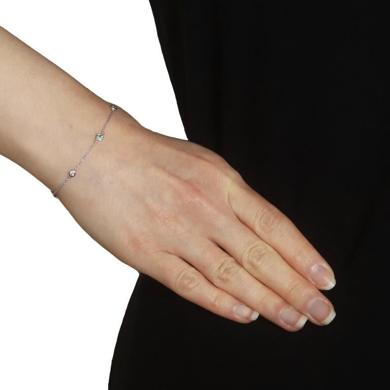Oro Blanco Esmeralda Diamante Estación Pulsera 14k Ronda .24ctw por la Yarda Ajuste Corte redondo en venta