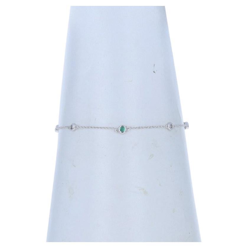 Weißgold Smaragd-Diamant-Station-Armband 14k Rund .24ctw by the Yard Verstellbar