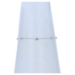 White Gold Emerald Diamond Station Bracelet 14k Round .24ctw by the Yard Adjust