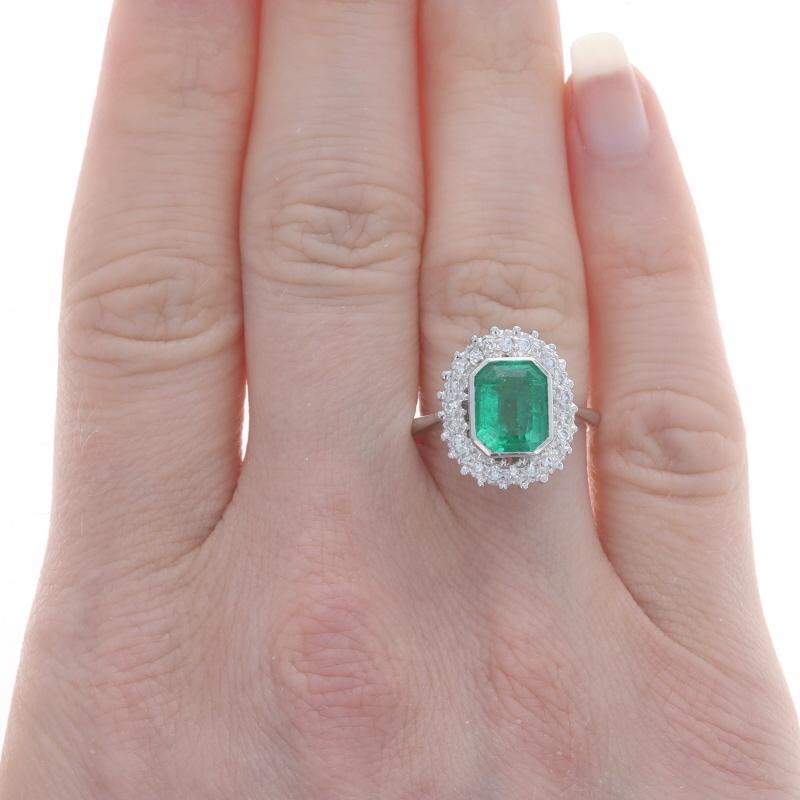 Size: 6 3/4
Sizing Fee: Up 2 sizes for $60 or Down 2 sizes for $50

Era: Vintage

Metal Content: 18k White Gold

Stone Information
Natural Emerald
Treatment: Oiling
Carat(s): 2.25ct
Cut: Emerald
Color: Green

Natural Diamonds
Carat(s): .22ctw
Cut: