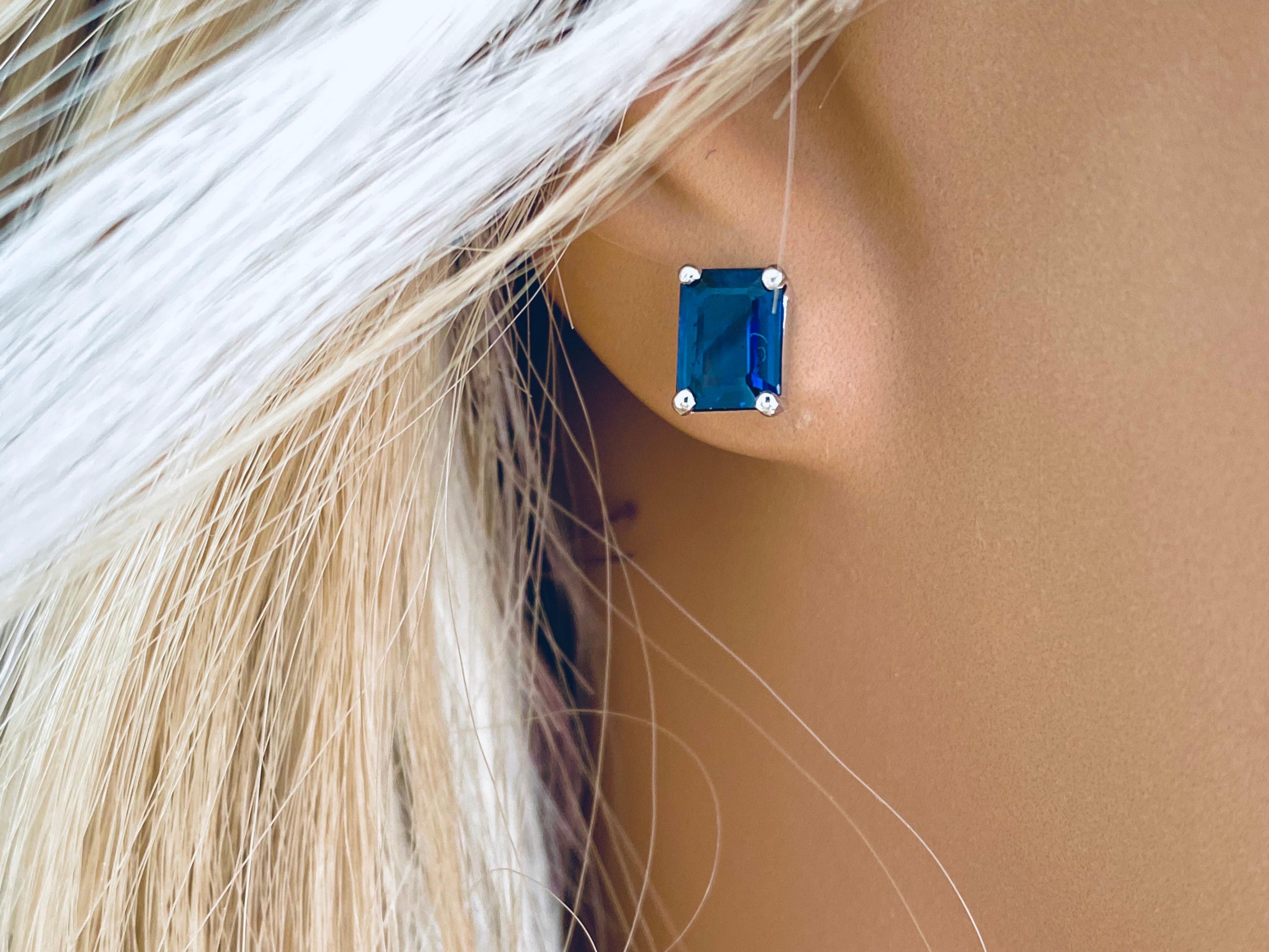 White Gold Emerald Shaped Sapphire Stud Earrings Weighing 1.90 Carat 1