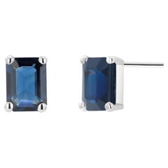 White Gold Emerald Shaped Sapphire Stud Earrings Weighing 1.90 Carat