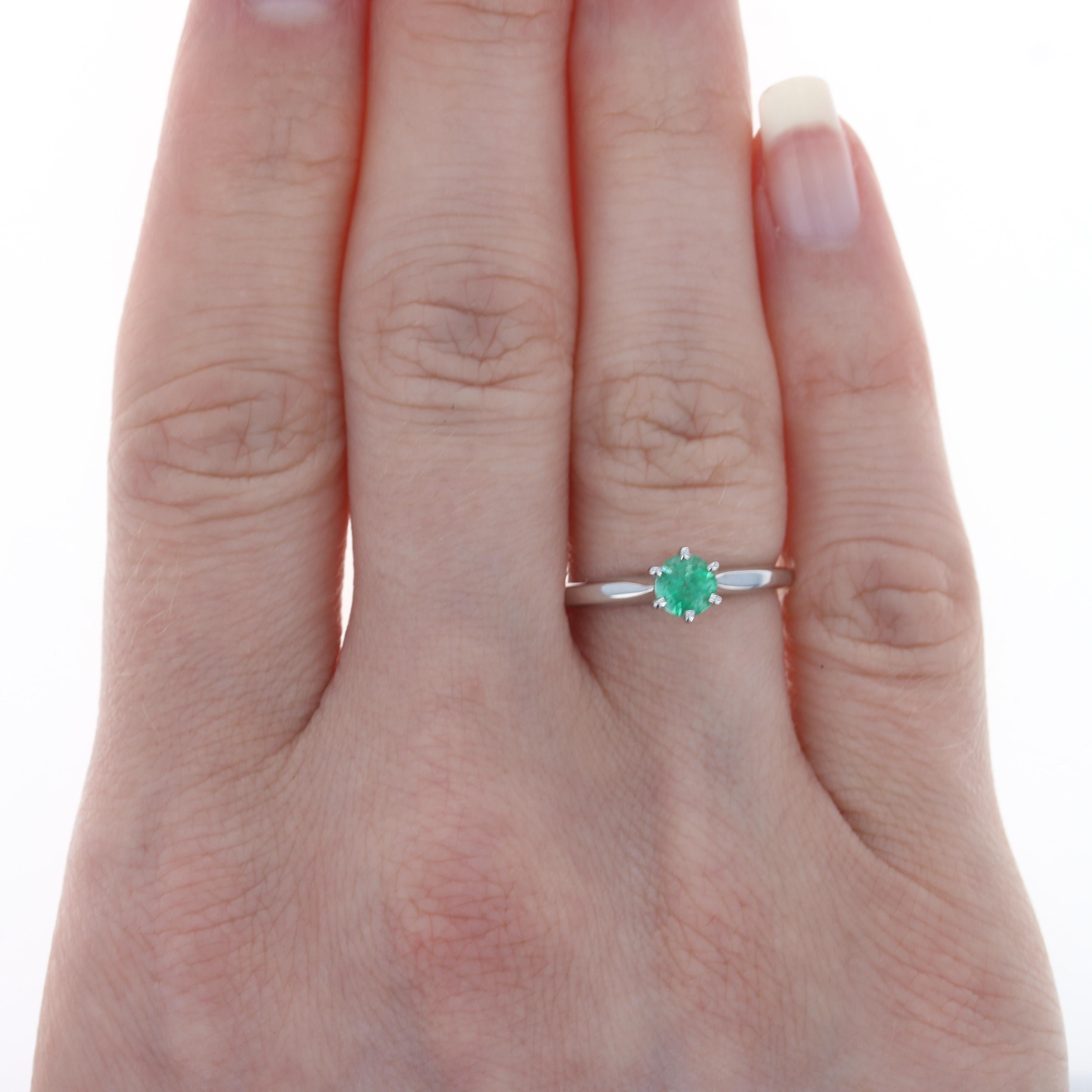 For Sale:  White Gold Emerald Solitaire Ring, 14k Round Cut .36ct Engagement 2