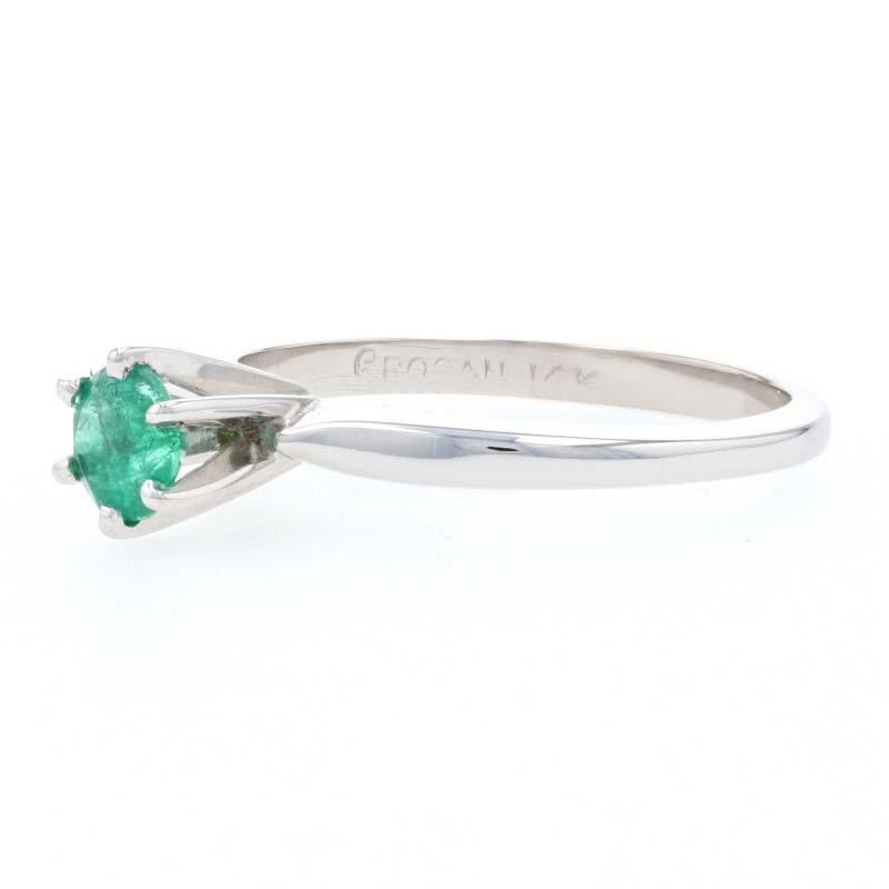 For Sale:  White Gold Emerald Solitaire Ring, 14k Round Cut .36ct Engagement 3