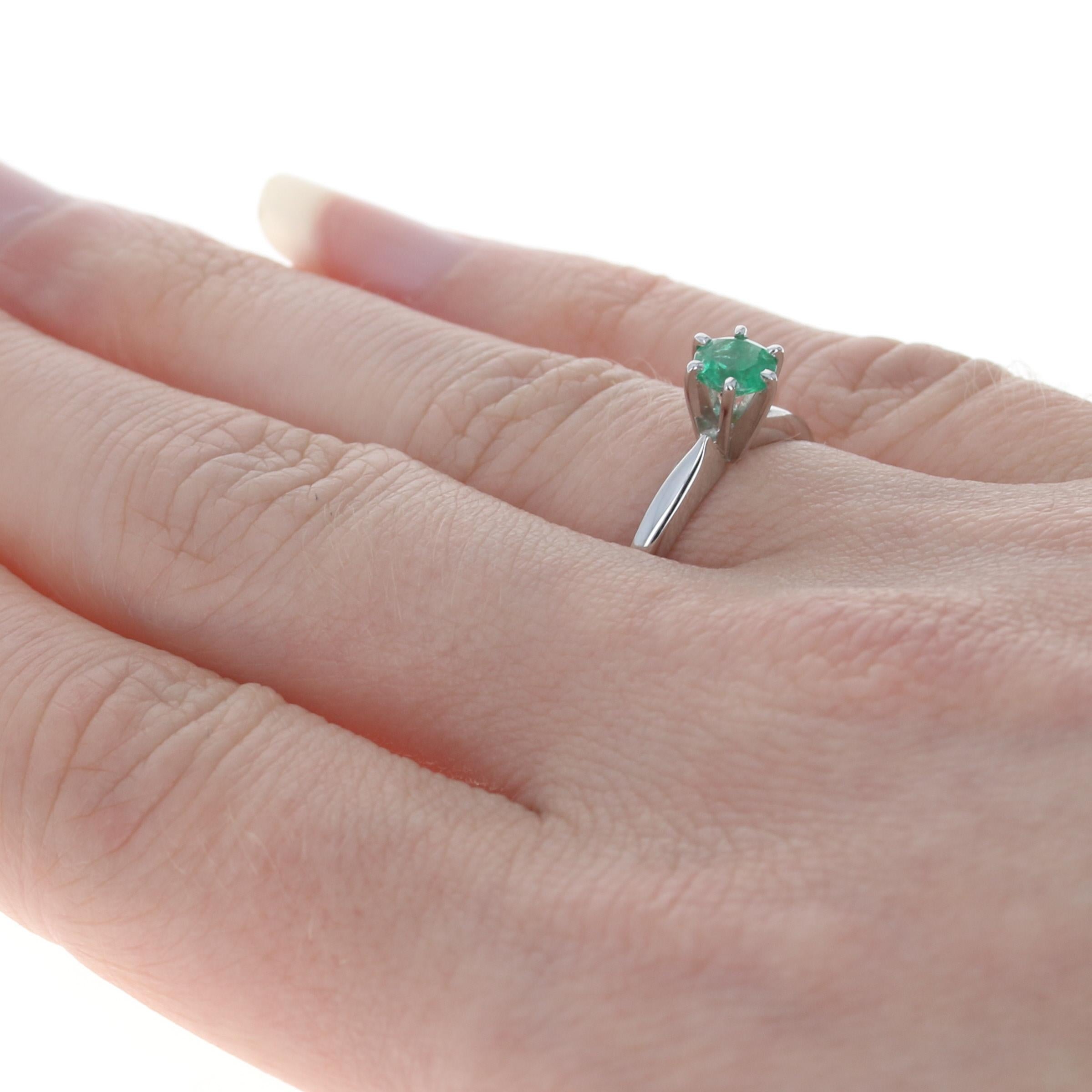 For Sale:  White Gold Emerald Solitaire Ring, 14k Round Cut .36ct Engagement 4