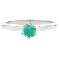 White Gold Emerald Solitaire Ring, 14k Round Cut .36ct Engagement