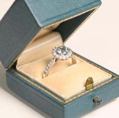 18k Gold and Aquamarine Diamond Ring. 0.70ct Round Cut Cluster Engagement Ring