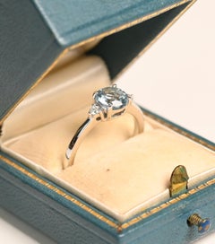 1 Karat Aquamarin-Diamant-Ring. Runder Aquamarin Verlobungsring 18k Weißgold