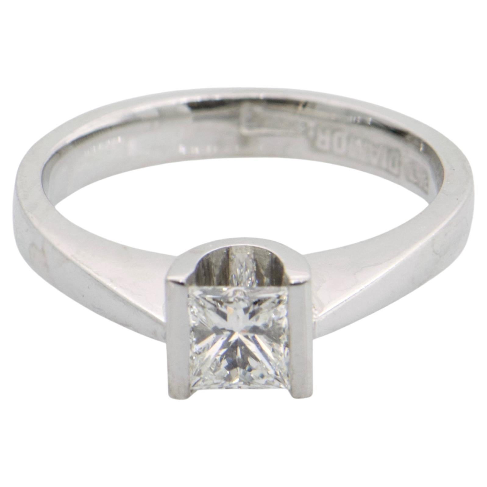 White Gold Engagement Ring U-Set Natural Diamond 0.51 Carats, Princess Cut For Sale