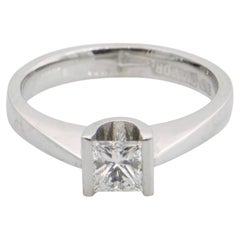 White Gold Engagement Ring U-Set Natural Diamond 0.51 Carats, Princess Cut