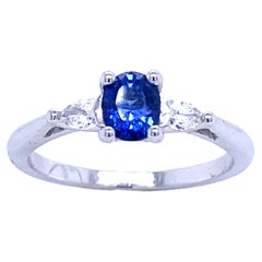 White Gold Engagement Ring with 0.72 Carat Blue Sapphire and 0.18 Carat Diamonds