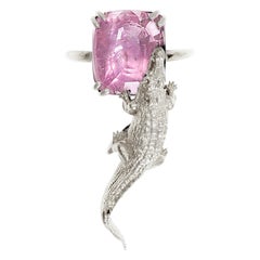 White Gold Engagement Ring with AIG Certified Seven Carats Padparadscha Sapphire