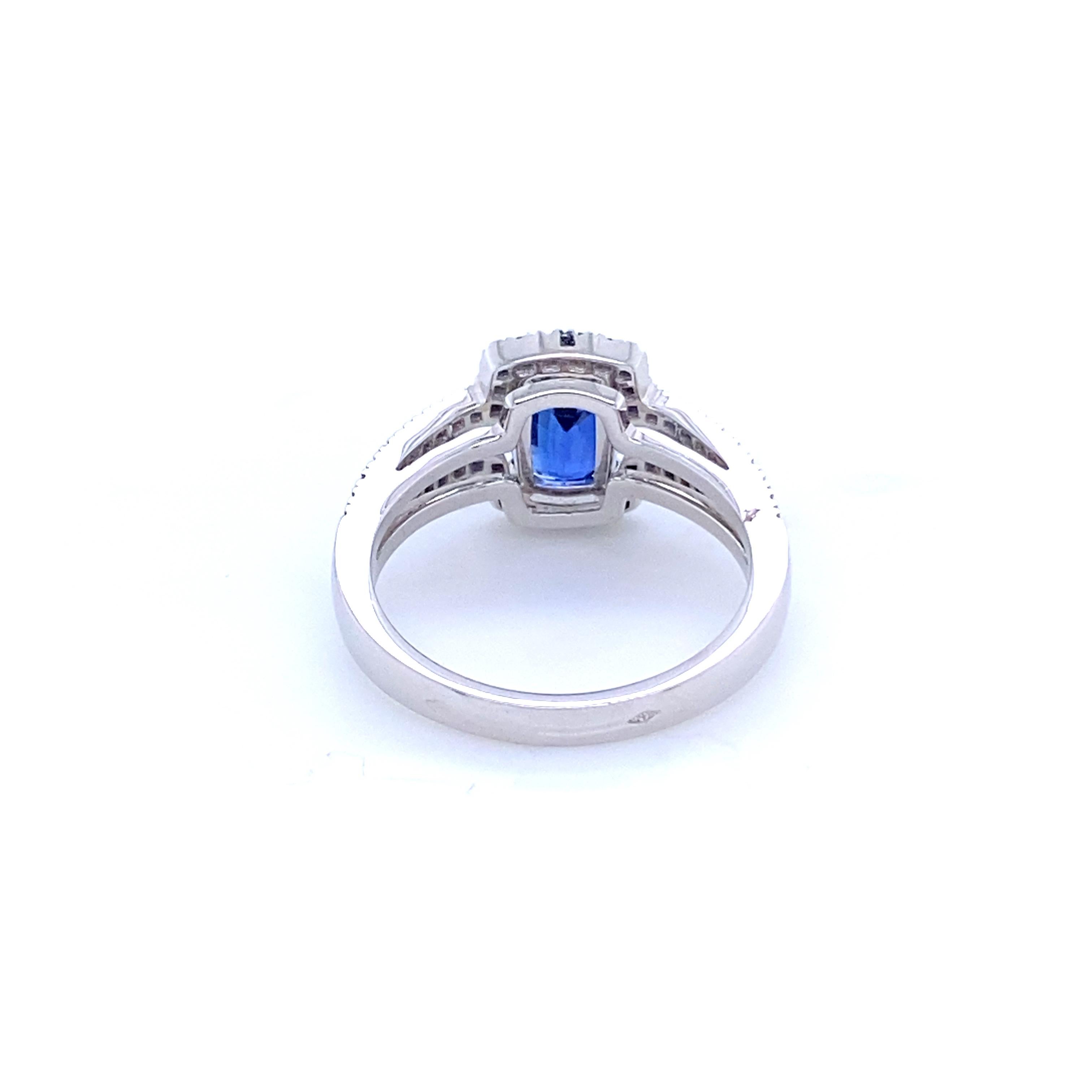 Oval Cut White Gold Engagement Ring with Ceylon Sapphire and 56 Diamonds For Sale