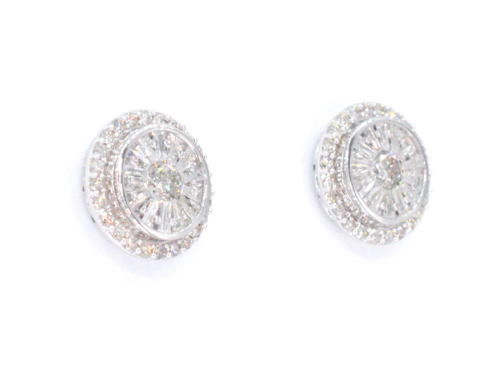 Brilliant Cut White Gold Entourage Earrings Set with 1.20 Carat For Sale