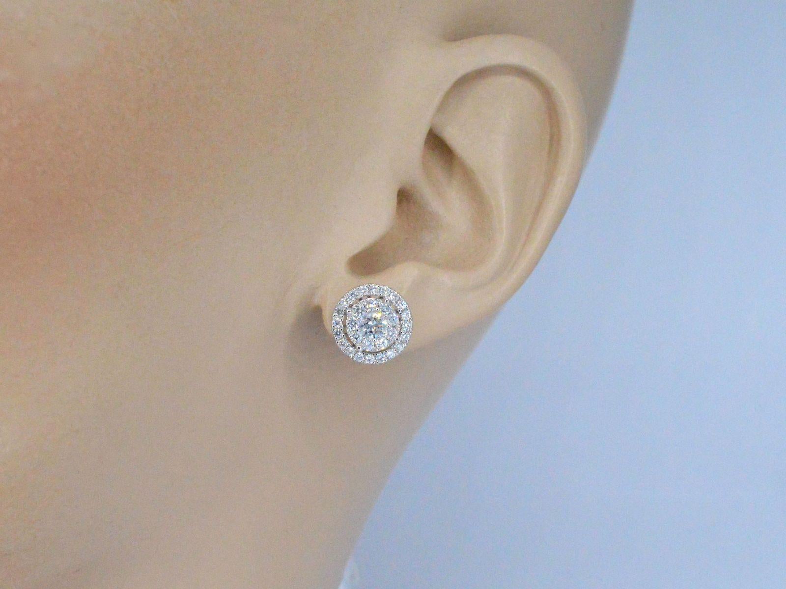 Contemporary White gold entourage earrings set with 60 brilliant cut diamonds For Sale