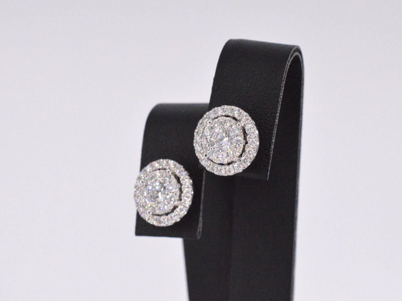 Brilliant Cut White gold entourage earrings set with 60 brilliant cut diamonds For Sale