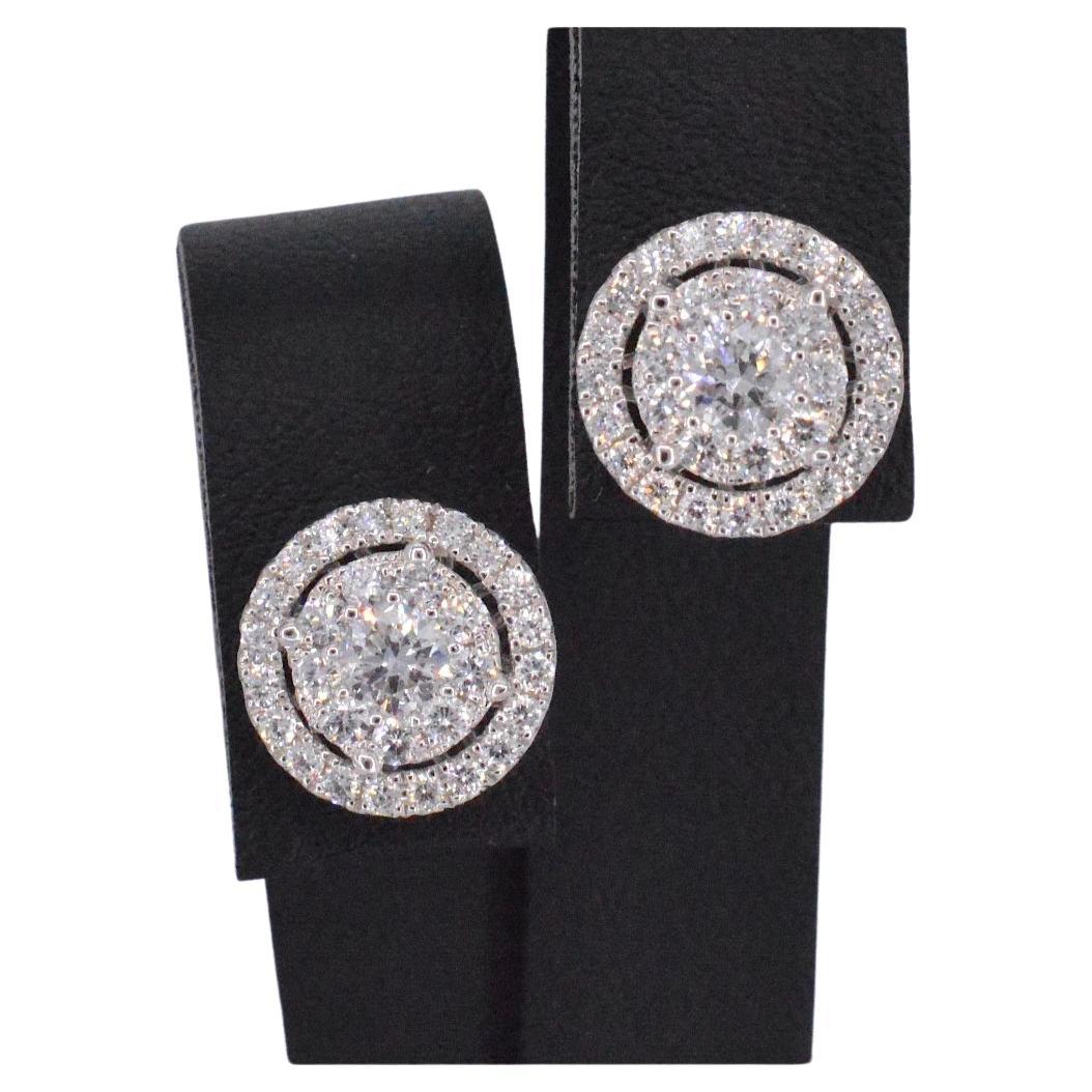 White gold entourage earrings set with 60 brilliant cut diamonds For Sale