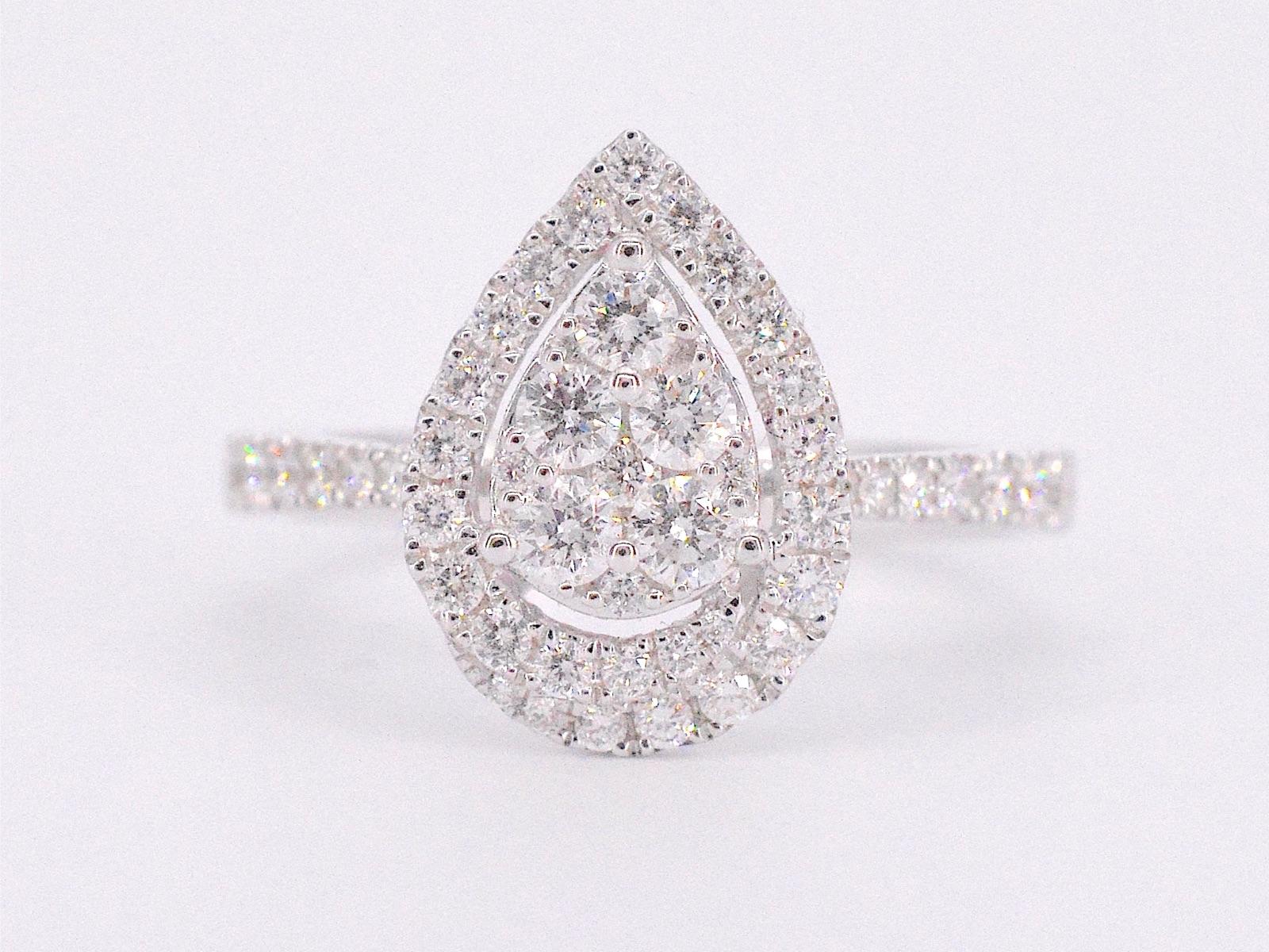 Women's White Gold Entourage Ring Diamond Pear Shape For Sale