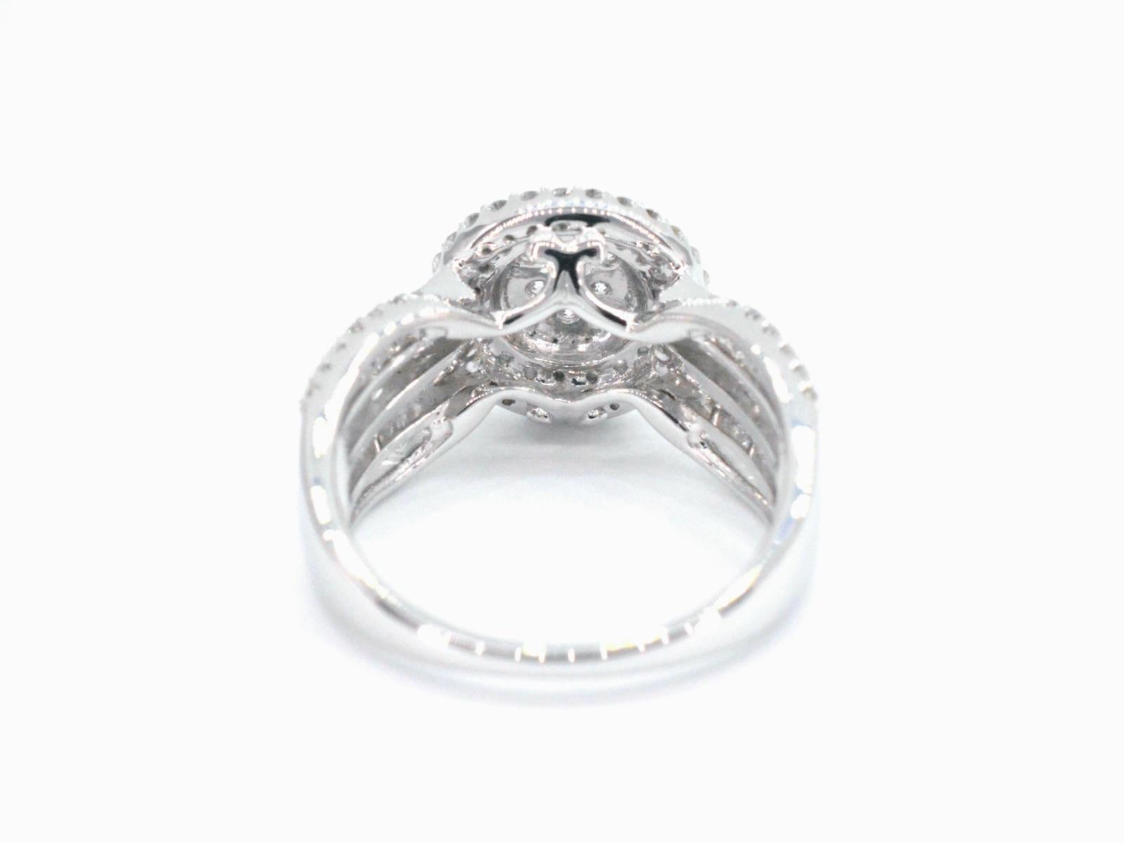 Women's White Gold Entourage Ring with Brilliant and Baguette Cut Diamonds For Sale