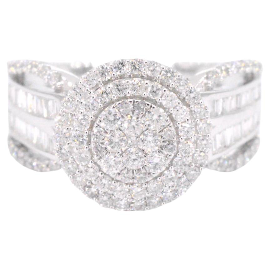 White Gold Entourage Ring with Brilliant and Baguette Cut Diamonds For Sale