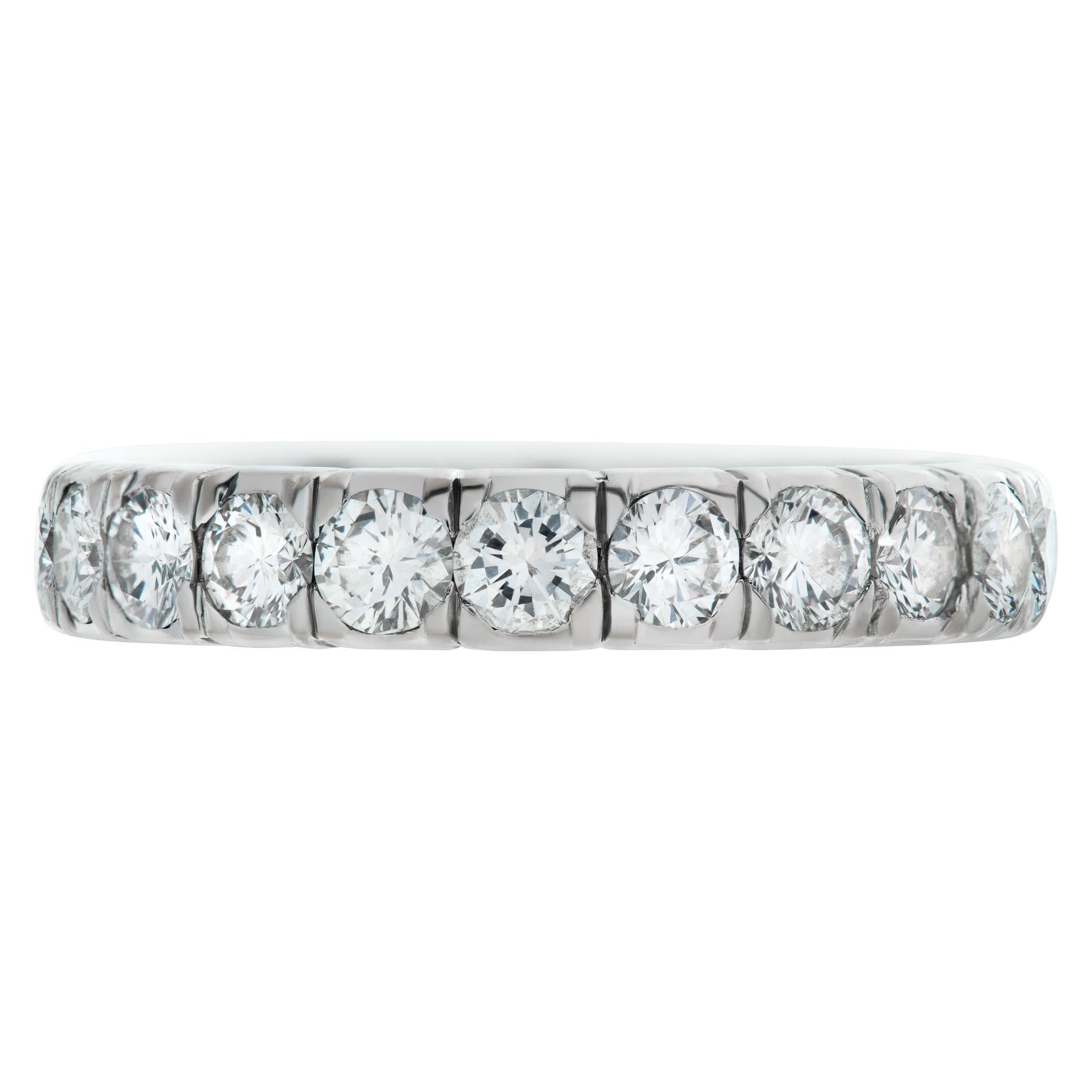 Stunning 18k white gold Eternity band with approximately 1.5 carats in G-H Color, VS Clarity round brilliant cut diamonds. Size 6, width 3mm.This Diamond ring is currently size 6 and some items can be sized up or down, please ask! It weighs 1.7