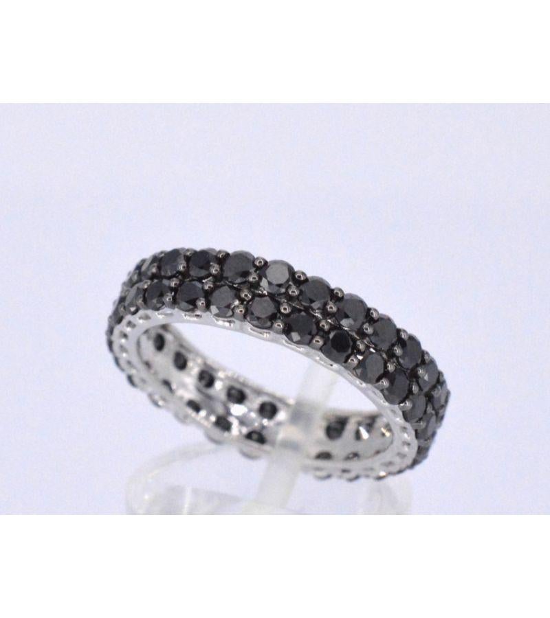Brilliant Cut White Gold Eternity Ring with Black Diamonds For Sale