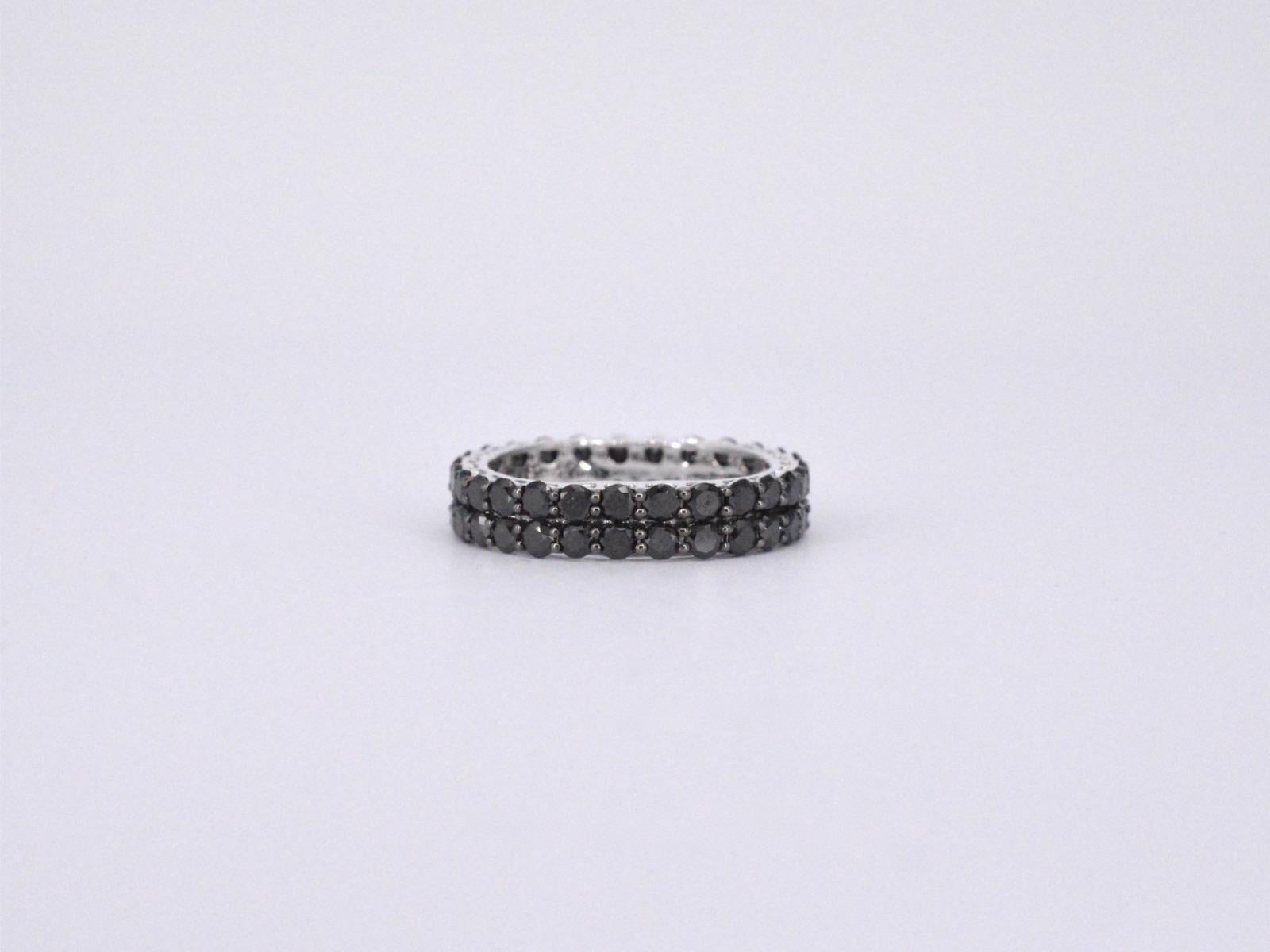 Women's White Gold Eternity Ring with Black Diamonds For Sale