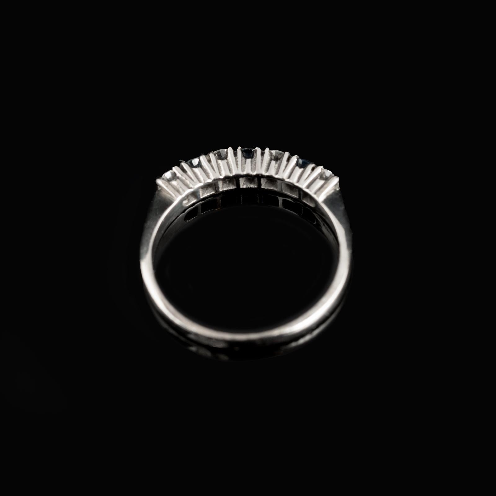Round Cut White Gold Eternity Ring with Sapphires and Diamonds – Contemporary Design For Sale