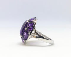 White Gold Faceted and Cabochon-Cut Amethyst and Diamond Ring