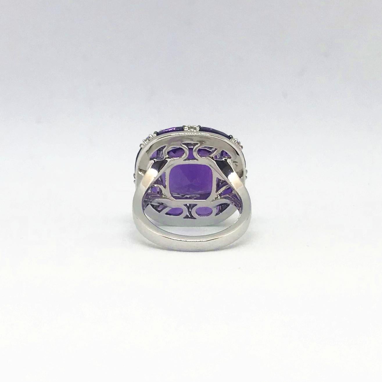 Women's White Gold Faceted and Cabochon-Cut Amethyst and Diamond Ring