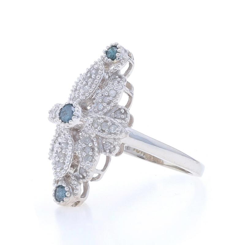 White Gold Fancy Blue Diamond Cluster Cocktail Ring - 10k .50ctw Floral Treated In Good Condition For Sale In Greensboro, NC