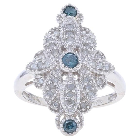 White Gold Fancy Blue Diamond Cluster Cocktail Ring - 10k .50ctw Floral Treated For Sale