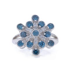 White Gold Fancy Blue Diamond Snowflake Cluster Cocktail Ring 14k 1.00ctwTreated