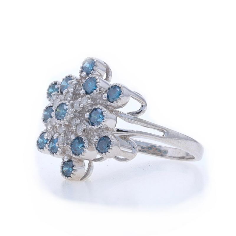 White Gold Fancy Blue Diamond Snowflake Cluster Cocktail Ring 14k 1.00ctwTreated In Excellent Condition For Sale In Greensboro, NC