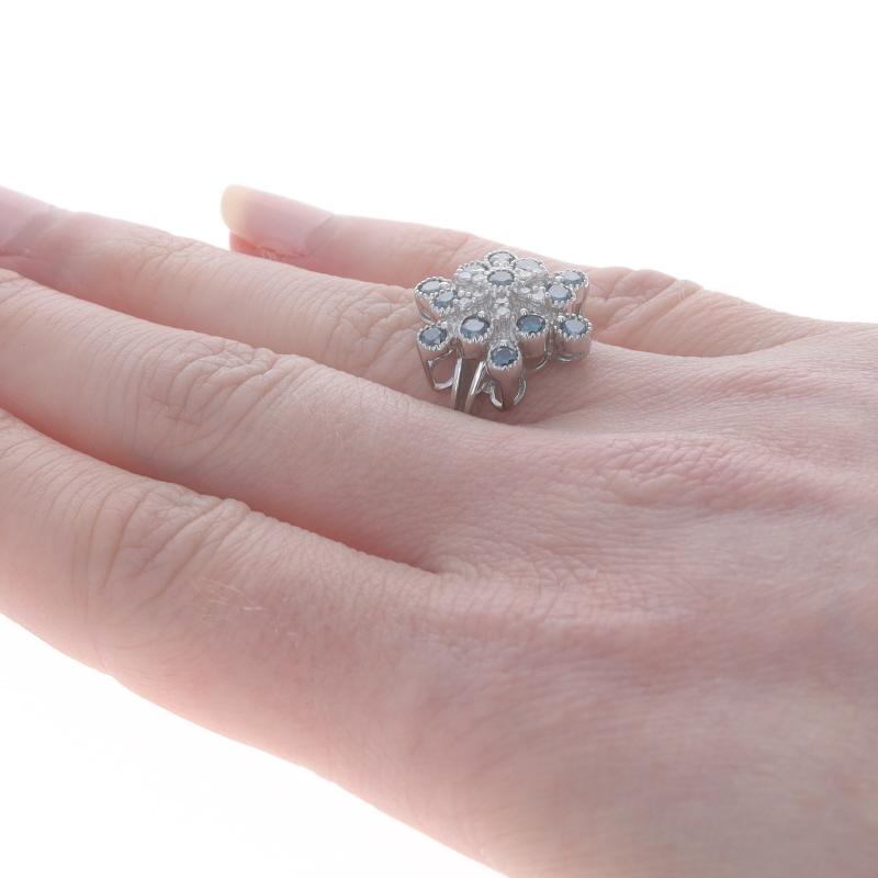 Women's White Gold Fancy Blue Diamond Snowflake Cluster Cocktail Ring 14k 1.00ctwTreated For Sale