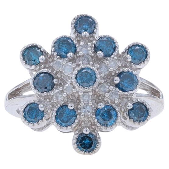 White Gold Fancy Blue Diamond Snowflake Cluster Cocktail Ring 14k 1.00ctwTreated For Sale