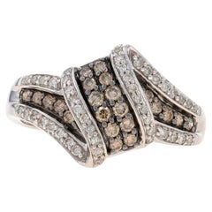 White Gold Fancy Brown Diamond Cluster Bypass Ring - 10k Round .50ctw Ribbon