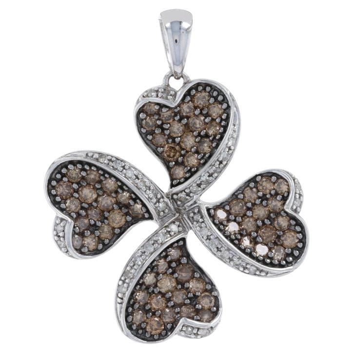 White Gold Fancy Brown Diamond Four-Leaf Clover Pendant 10k 3.20ct Luck Shamrock For Sale