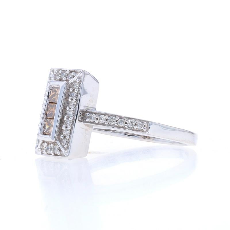 Princess Cut White Gold Fancy Brown Diamond Ring - 14k Princess .58ctw Three-Stone Halo For Sale