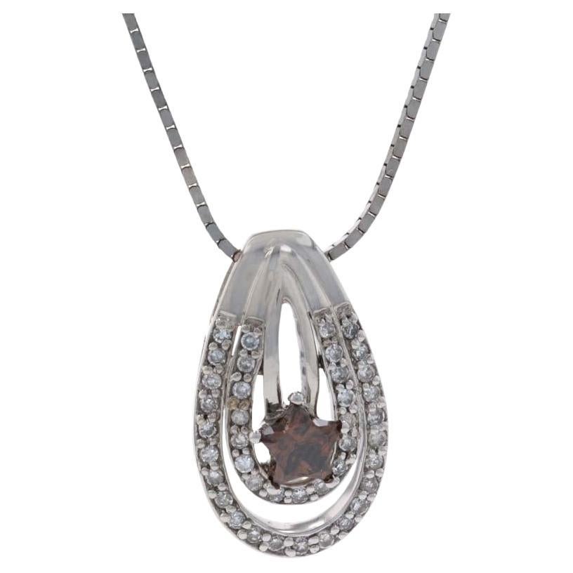 White Gold Fancy Deep Brown Diamond Pendant Necklace, 14k Star .54ctw For Sale